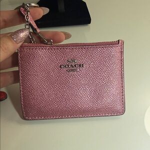 Coach Metallic Pink Card Holder with Keyring